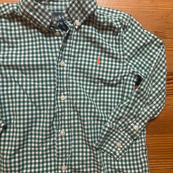 Ralph Lauren green white checkered long sleeve button up boys shirt SIZE 4T - Picture 2 of 5